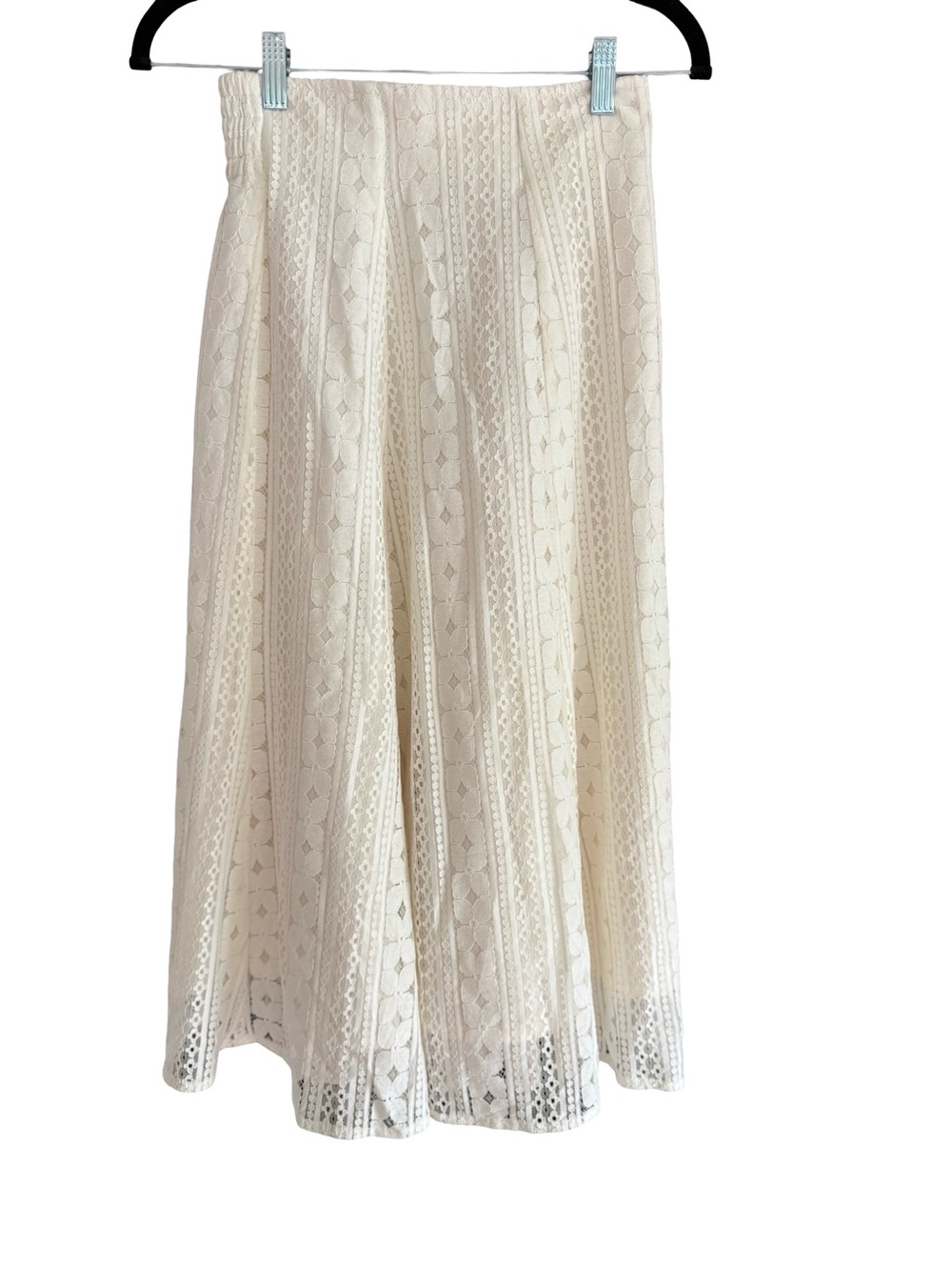Women's Cream Lace Midi Skirt - Elegant Flared Silhouette